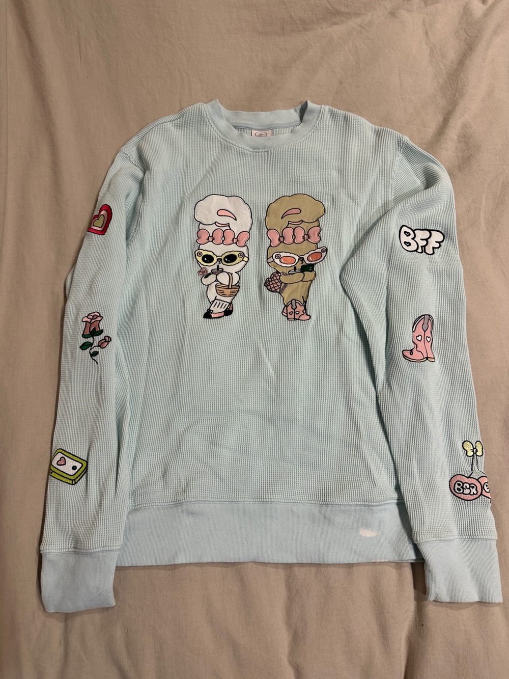 BSR x Samii Ryan Esther Bunny BFF light blue thermal / waffle long sleeve tee